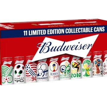 Pack de 10 latas de cerveza Budweiser edición Mundiales de 44 cl