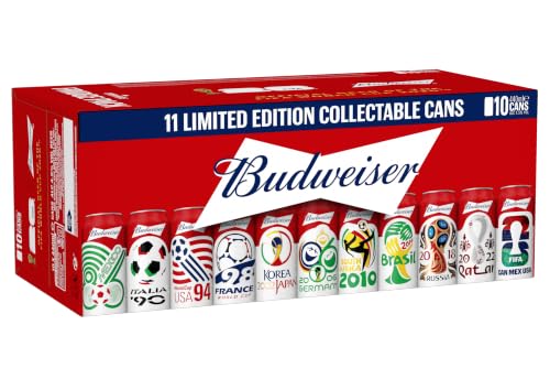 Pack de 10 latas de cerveza Budweiser edición Mundiales de 44 cl