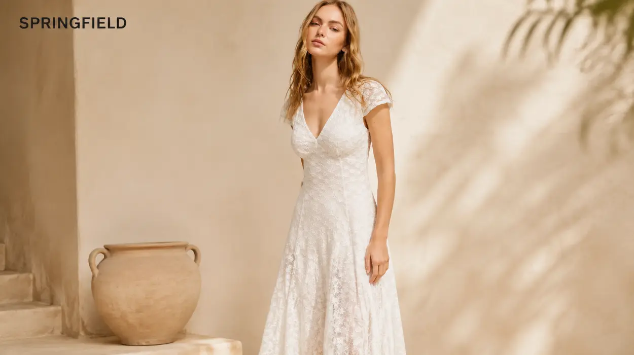 Vestido midi Springfield con encaje