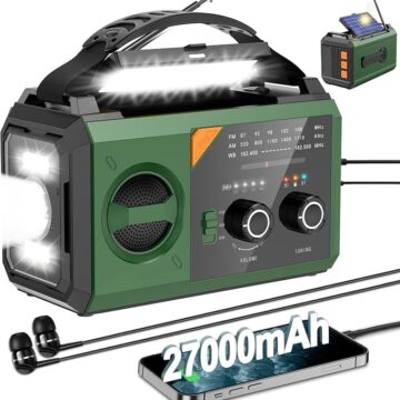 Radio de emergencia solar con manivela y batería de 27000 mAh