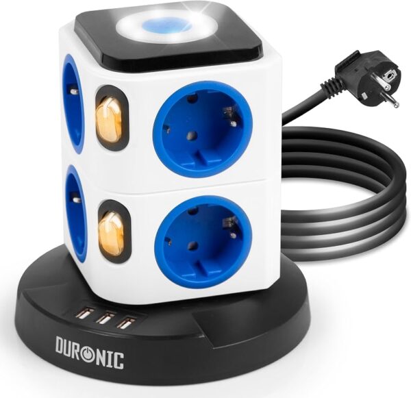 Duronic ET8L, regleta de 8 tomas con 3 USB y luz nocturna, por 21,24€ (−41 %)