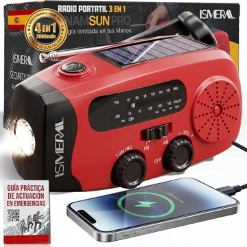 Radio solar de emergencia con manivela AM/FM y linterna LED